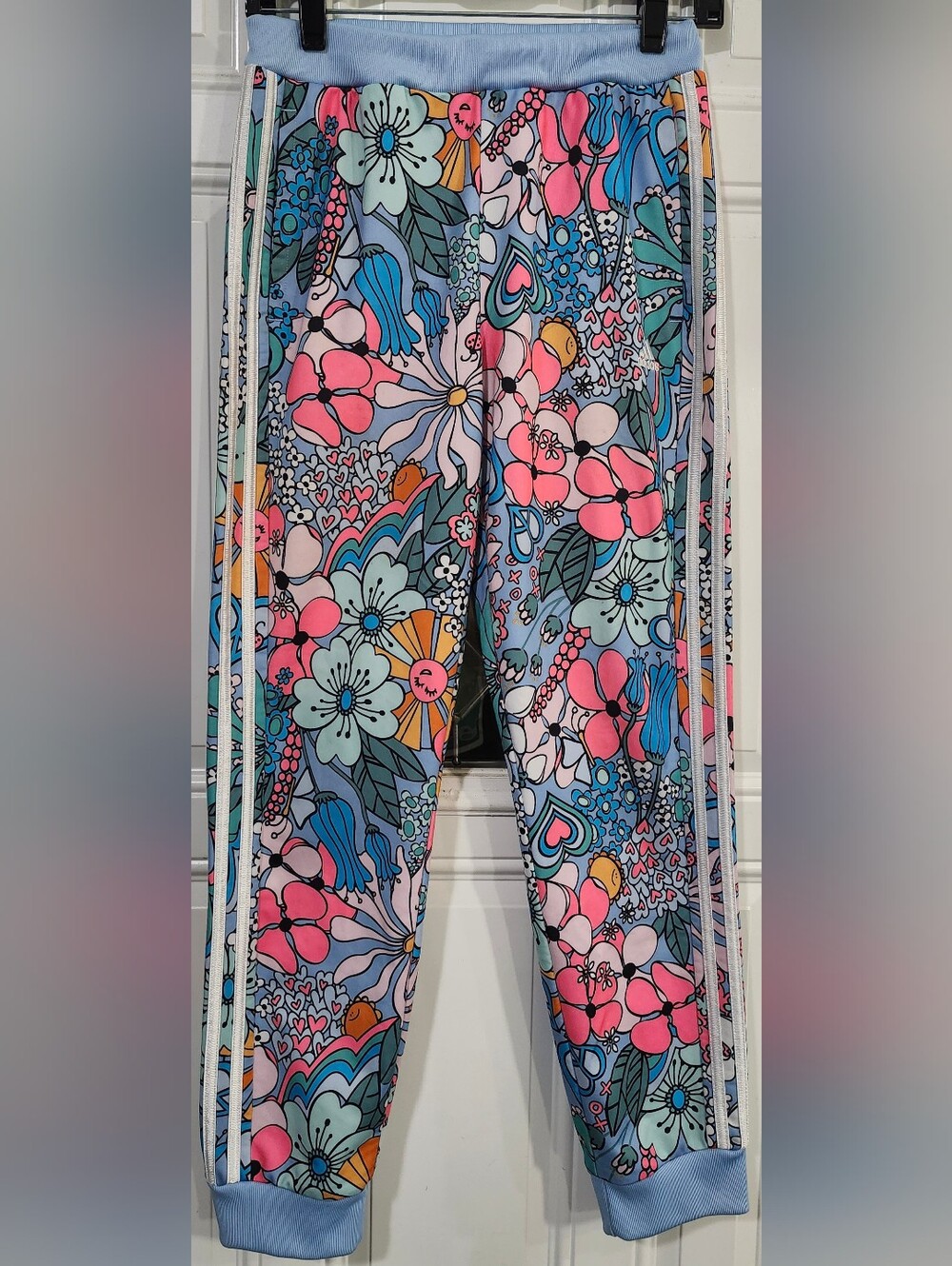 Adidas Blue Colorful Floral Print Jogger Pants Kid's Size XL 16